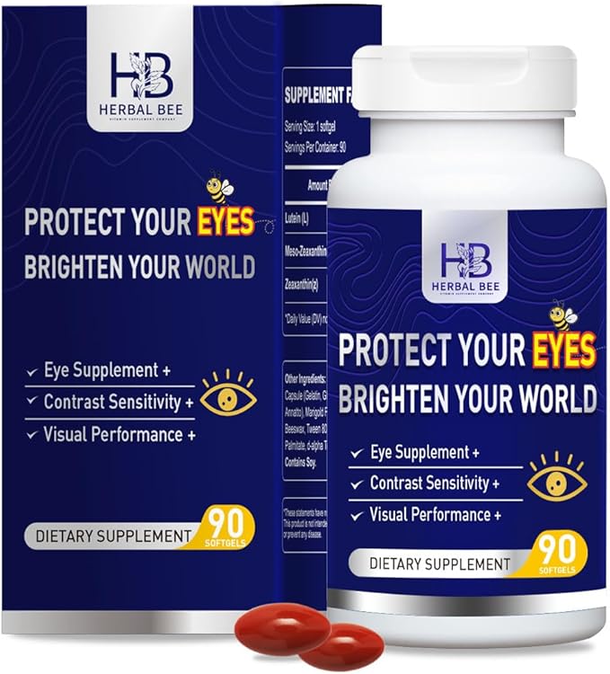 Eye Supplement - Lutein 10mg Meso-Zeaxanthin 10mg Zeaxanthin 2mg - Eye Vitamins Supports Vision Blue Light Protection &amp Macular Health - Natural Antioxidant Formula | 90 Softgels