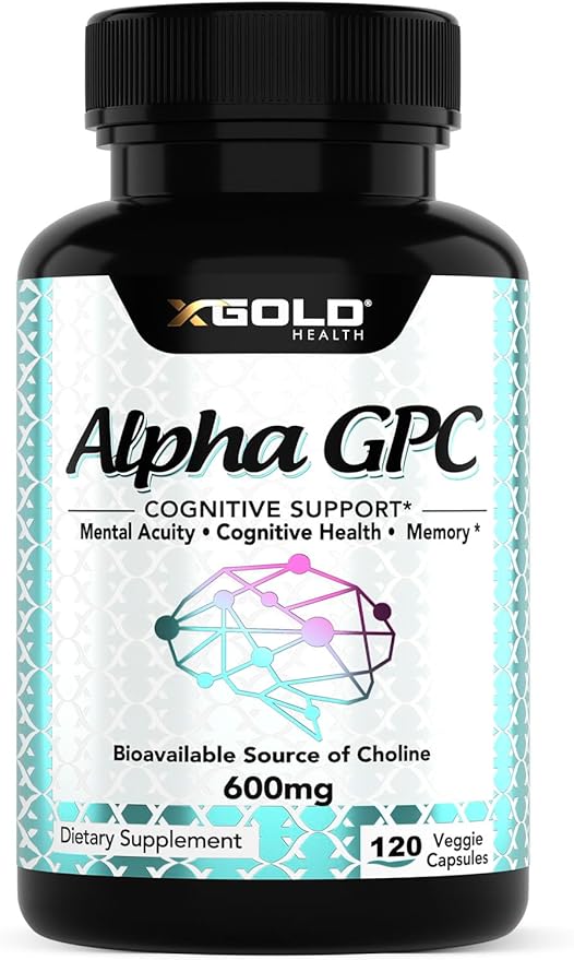 X Gold Health Alpha GPC Choline 600mg Pure Nootropic Supplement 120 Veggie Capsules Cognitive Enhancer for Memory Brain Health &amp Focus