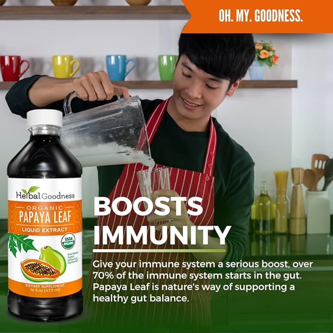 Papaya Leaf Extract Blood Platelet Support - 15X Strength - Natural Platelet Booster &amp Digestive Aid - Organic Liquid Extract - 16oz Juice - Case Qty (12) - Herbal Goodness