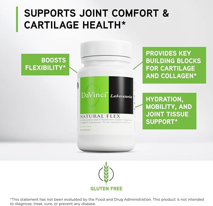 DAVINCI Labs Natural Flex - A Glucosamine and Chondroitin Sulfate Supplement to Support Connective Tissue and Joint Functions - Gluten Free - 90 Capsules
