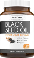 Black Seed Oil - 180 Softgel Capsules (Non-GMO &amp Vegan) Premium Cold-Pressed Nigella Sativa Producing Pure Black Cumin Seed Oil with Vitamin E - 500mg Each 1000mg Per 2 Capsule Serving
