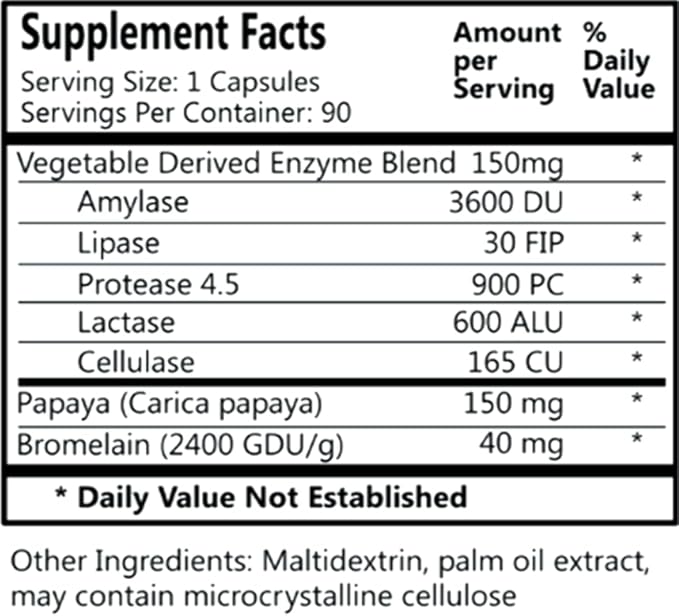 Daily Manufacturing VegeZyme™ Vegetarian Digestive Enzymes (Amylase Lactase Protease Lipase Cellulase Bromelain &amp Papaya)