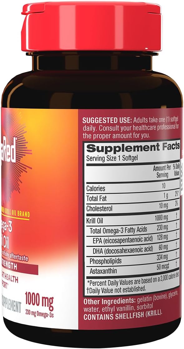MegaRed Ultra Strength 1000mg Omega-3 Krill Oil Supplement with EPA/DHA Astaxanthin &amp Phospholipids No Fish Oil Aftertaste Supports Heart Brain Joint and Eye Health 60 Count Softgels (3 Pack)