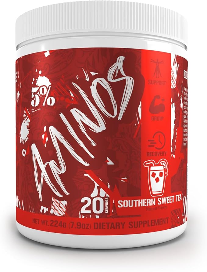 5% Nutrition Code Red Aminos BCAA &amp EAA Post Workout Recovery Powder | Full Spectrum Essential Amino Acid Complex for Men &amp Women (Southern Sweet Tea)