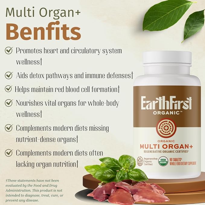 Multi Organ+ – Regenerative Organic Certified Grass-Fed Liver Supplement – Natural Source of Iron Vitamin A &amp B12 – Supports Energy Detox &amp Metabolic Health – 90 Capsules