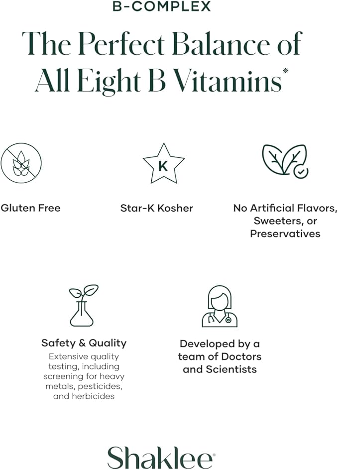 Shaklee - B-Complex- The Ultimate Energy Boost with Patented Bioactivated Absorption System™ - B Vitamins for Enhanced Well-Being - Supports Energy Cardiovascular and Brain Health - 240 Tablets