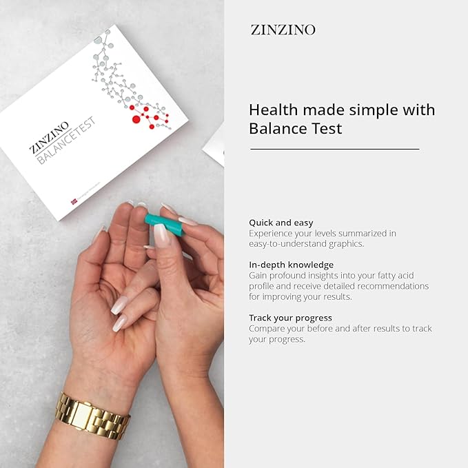 Zinzino BalanceTest - Blood Test Kit to Assess Fatty Acid Levels - Measures 11 Essential Fatty Acids Including Omega-3 6 9 - Easy Dry Blood Test