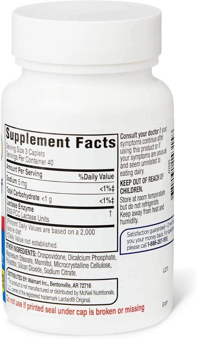 Dairy Relief Caplets Original 120 Count – Lactase Enzyme Supplement for Dairy Digestion Support (Pack of 1)