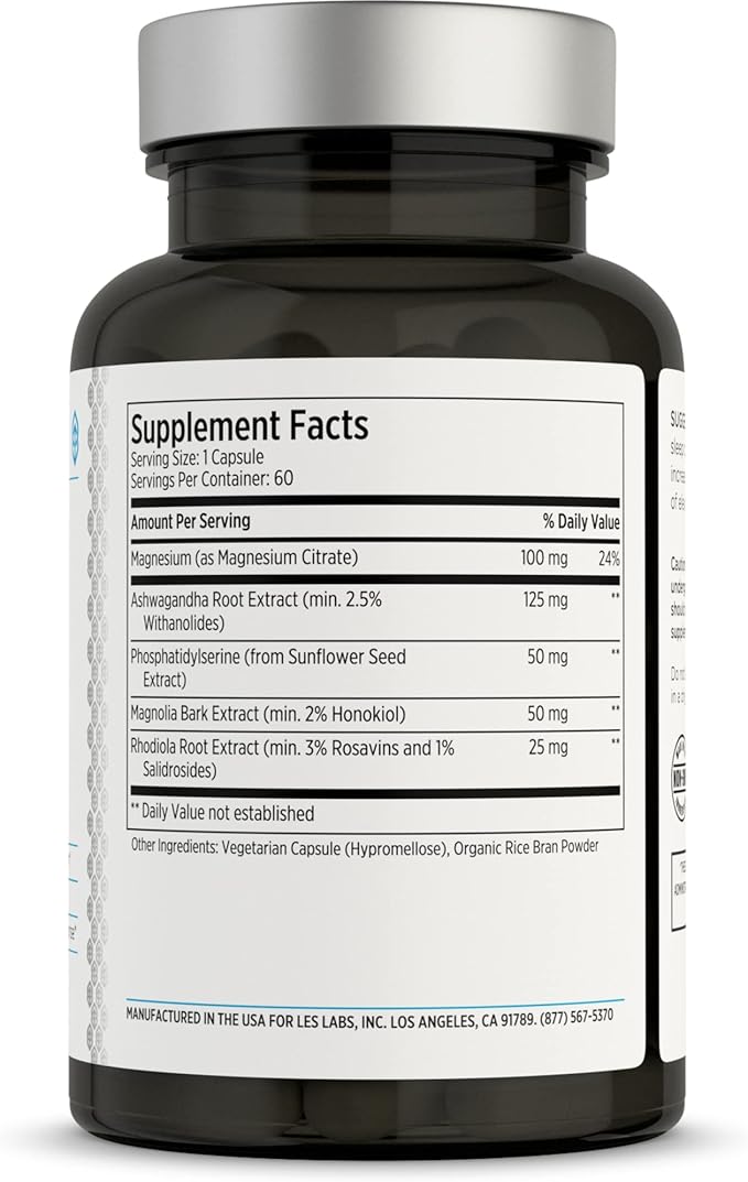 LES Labs Cortisol Health – Stress Relief Balanced Cortisol Response Relaxation &amp Deep Sleep – Phosphatidylserine Magnesium Magnolia Bark Rhodiola Rosea &amp Ashwagandha – Non-GMO – 60 Capsul