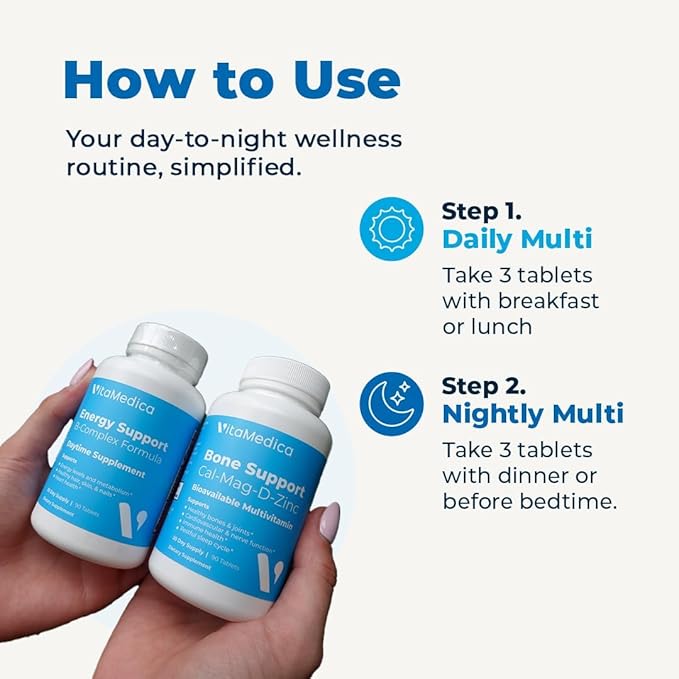 Multivitamin Day &amp Night Routine | Energy &amp Mental Clarity Bones &amp Joints Beauty Restful Sleep | 30-Day Supply | Vitamins A C D E B-Complex | Magnesium Biotin Zinc Botanicals &a