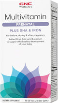 GNC Women's Prenatal Multivitamin Formula with DHA &amp Iron Support Pregnancy and Healthy Baby Development Essential Nutrients Folic Acid Zinc Calcium Plus B Vitamins 90 Softgels