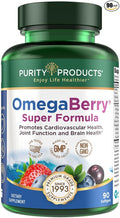 Purity Products OmegaBerry Fish Oil w/Vitamin D3 + Organic Acai Super Formula - 1875 mg of Concentrated Molecularly Distilled Ultra Pure Omega-3s 1080 mg EPA + 720mg DHA + 120 mg DPA - 90 Count