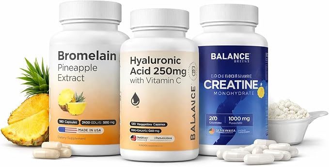 Balancebreens Bromelain + Hyaluronic Acid + Creatine Active Mobility Hydration &amp Digestive Support Bundle