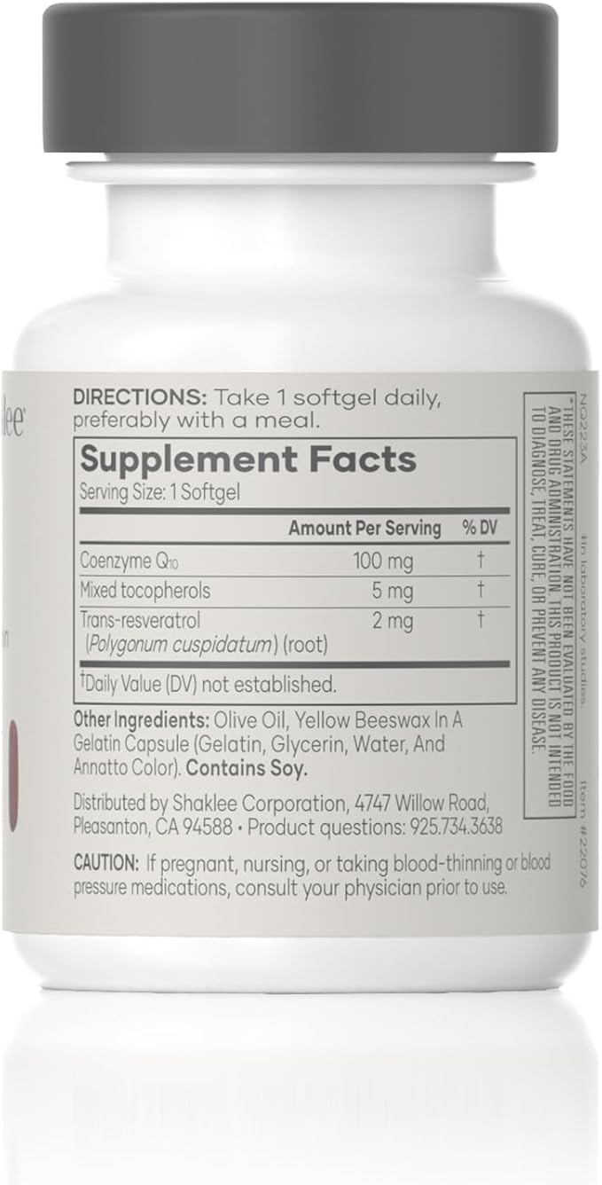 CoQHeart® with Q-Trol®- Energy Support for Heart Health - Coenzyme Q10 and Resveratrol Blend - Facilitates Energy Production and Blood Vessel Health - Protects Arteries - 30 Softgels