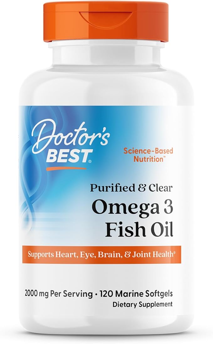 Doctor's Best Omega 3 Fish Oil Supplement for Women &amp Men - Source of DHA EPA &amp Omega-3 Fatty Acids Purified High 2000 mg Potency Heart Health Support Non-GMO Gluten Free - 120 Marine S