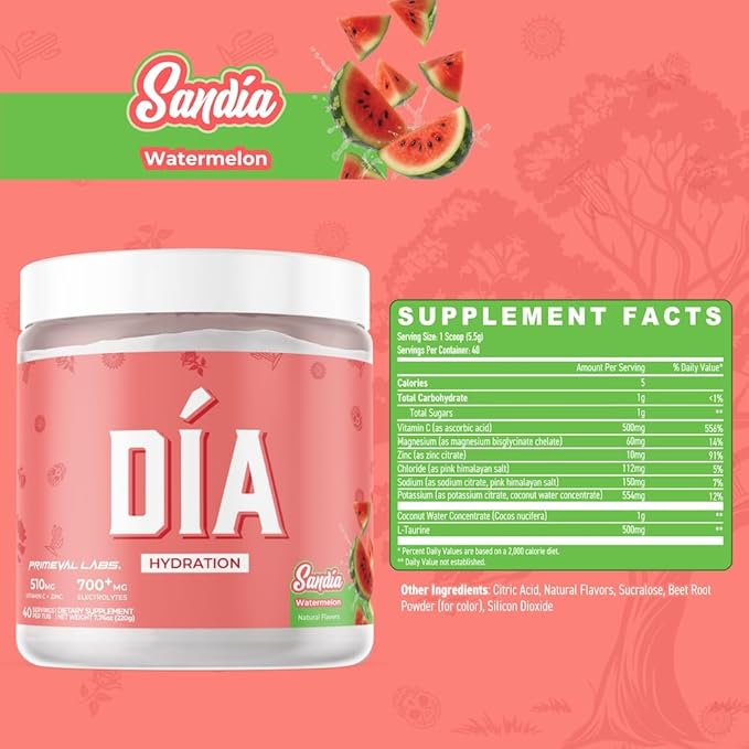 DIA Hydration Electrolyte + Immunity Powdered Drink Mix | Latino Aguas Frescas Flavors | Vitamin C Zinc &amp Taurine | Low Sugar 1 gram per serving | Daily Hydration Drink Mix | 40 Servings | Sandi