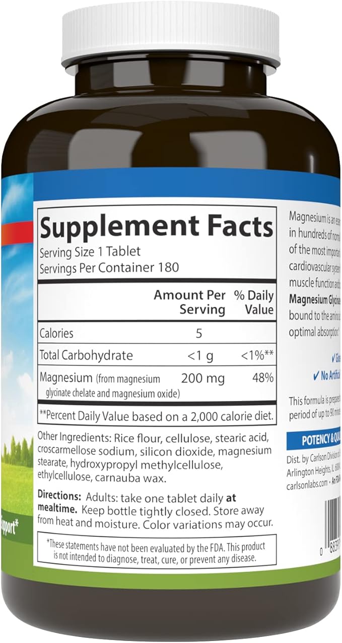 Carlson Chelated Magnesium 200mg 180 Tablets