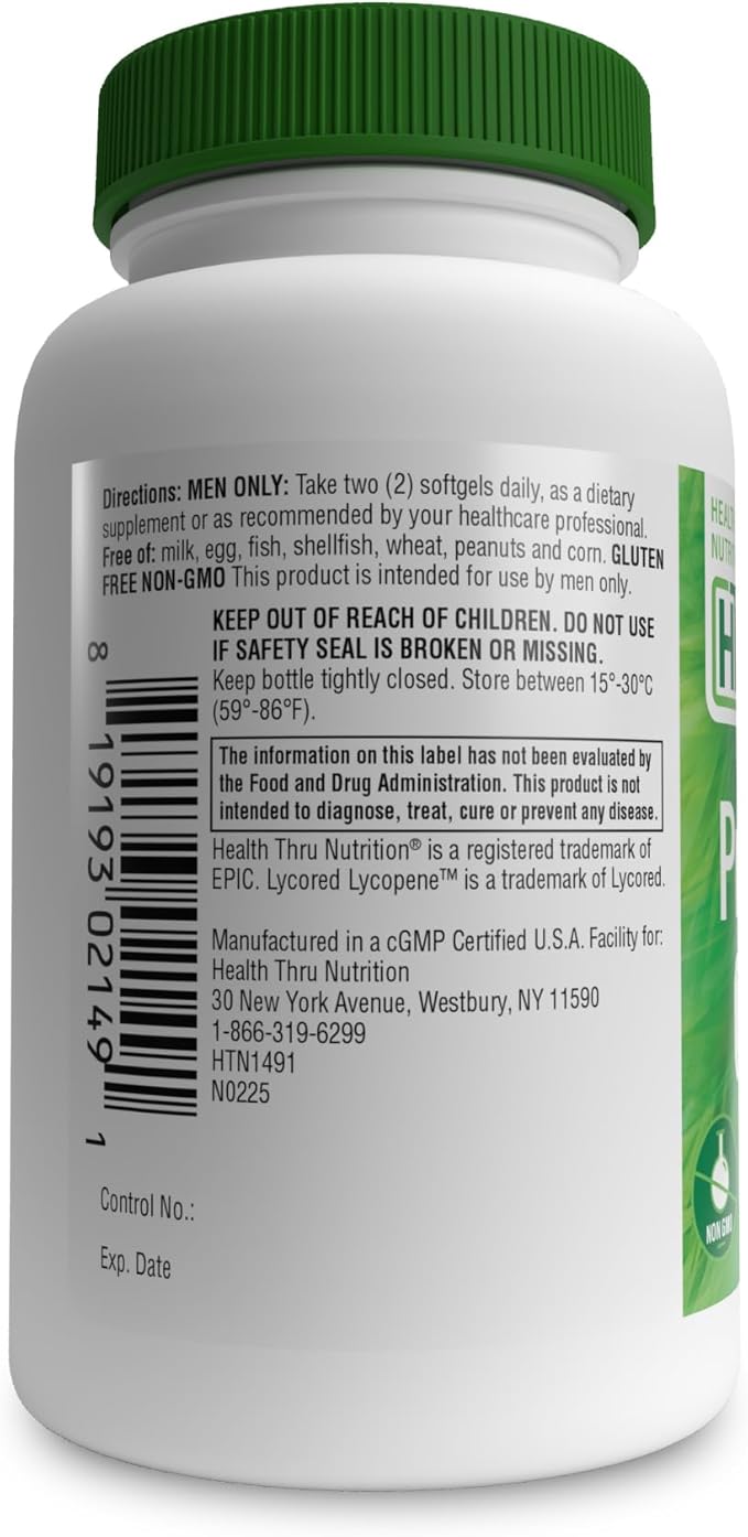 Health Thru Nutrition Prostate Plus Double Strength with Saw Palmetto Extract Lycopene as Lycored Plant Sterols Selenium Zinc and Pumpkin Seed | Complete Prostate Support (Pack of 60)