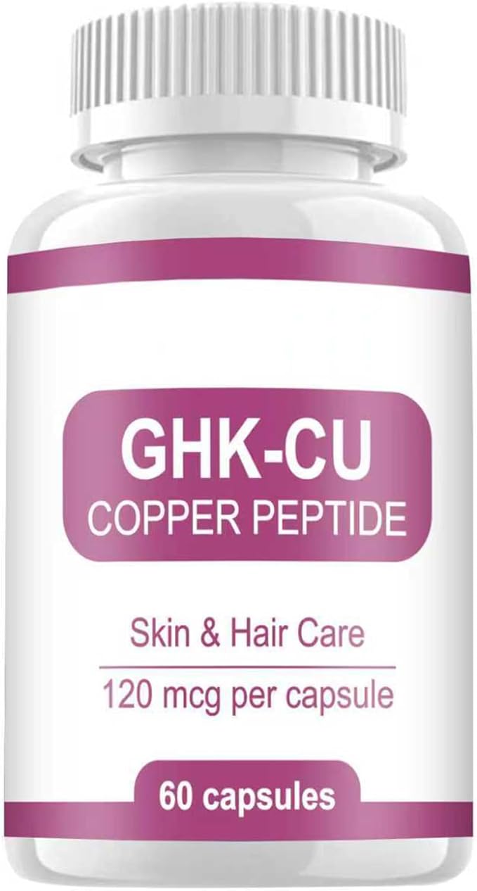 GHK-Cu Copper Peptide Supplement 120mcg Vegan High Potency Promotes Skin Repair Radiant Skin Elasticity Anti-Aging &amp Hair Growth Support-60ct