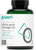 Puori Omega 3 Fish Oil Supplement - Ultra Pure &amp Burpless Wild Caught Fish Oil with 2000mg Omega 3 Fatty Acids1250mg EPA &amp 500mg DHA Supports Heart Brain &amp Eye Health - IFOS Certified -