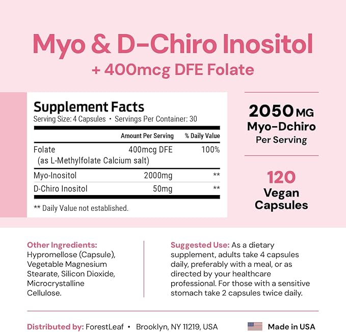 Myo-Inositol &amp D-Chiro Inositol Supplement for Women's Health | Fertility Supplements Women | Inositol 40:1 Ratio Support Ovarian Function &amp Healthy Hormone Balance Women | 2050mg | 120 Powder