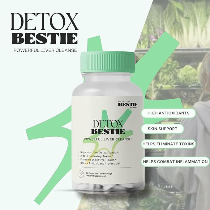 Biohacking Bestie Detox Bestie Supplement - Detox Cleanse for Women &amp Men Supports Liver Health Promotes Digestive Health Helps Remove Toxins Formulated with Natural Ingredients - 60 Capsules