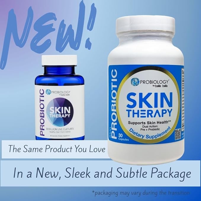 belle+bella Probiotic Skin Therapy - Dual Action Probiotic &amp Prebiotic Supplement for Healthy Glowing Skin from Within - Non-GMO Vegan &amp Gluten Free - 30 Caps