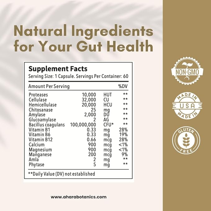 Flora Clear - Enzyme &amp Probiotic Blend for Gut Health Yeast Control &amp Immune Support with Bacillus Coagulans &amp Chitosanase - 60 Capsules