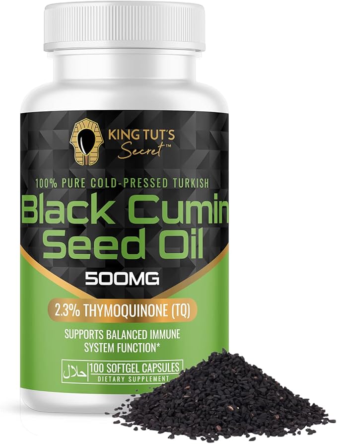 KING TUT'S SECRET Black Seed Capsules - 500 mg 100 Softgels - Nigella Sativa Extract Black Cumin Supplement for Hair Antioxidant Support Immune System - Halal Black Seed Cumin Oil Capsules