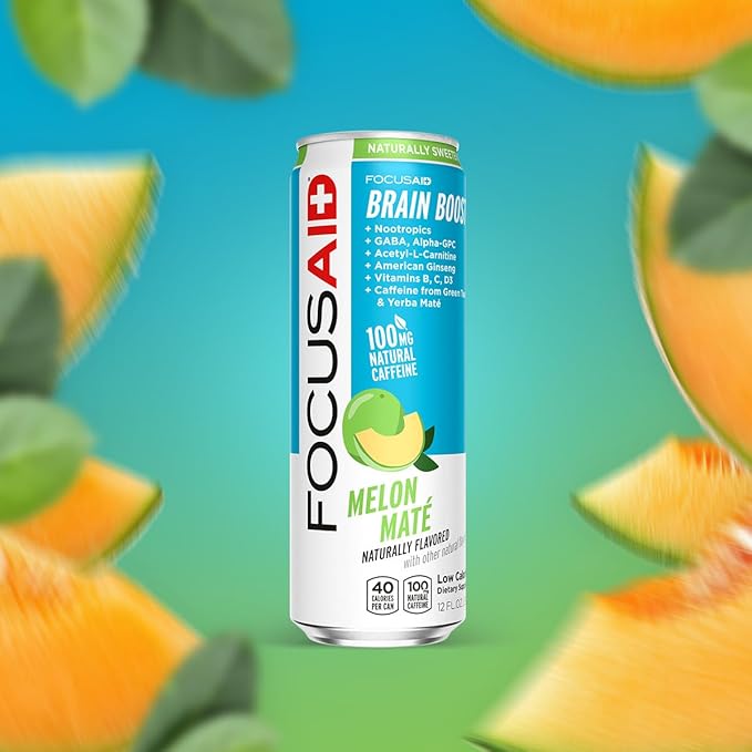 FOCUSAID Energy Blend Nootropics Drink for Brain Fuel Alpha-GPC GABA B-Complex Yerba Mate Green Tea 100% Clean100mg Natural Caffeine 12 Fl Oz (Pack of 24)