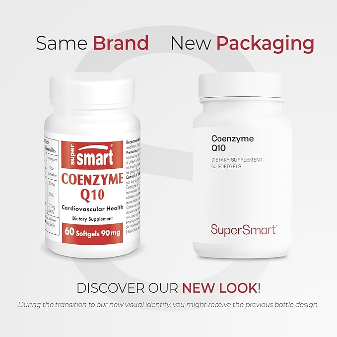 Supersmart - Co-Enzyme Q10 (CoQ10) 90mg per Day - Ubiquinol Supplement with Tocopherols &amp Vitamin E | Non-GMO &amp Gluten Free - 60 Softgels