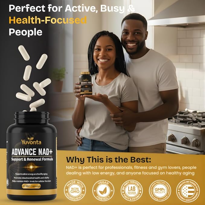 NAD+ Supplement with Nicotinamide – Advanced NAD Booster Supplement for Cellular Energy &amp Longevity – NAD Plus Supplement Capsules for Men &amp Women–60 Vegan NAD Capsules