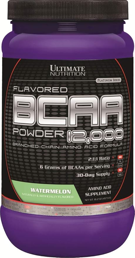 Ultimate Nutrition Flavored BCAA Powder - Caffeine Free with 3g Leucine 1.5g Valine 1.5g Isoleucine - Post Workout Amino Acid Supplement Watermelon 60 Servings