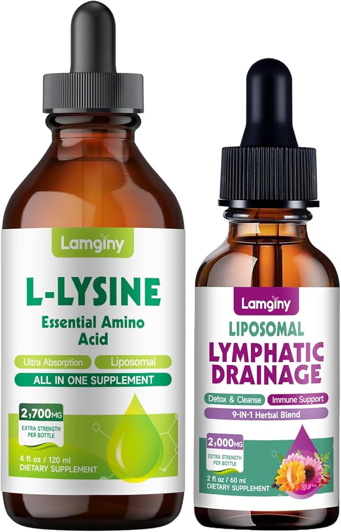 L-lysine 1000mg Supplement Liposomal Lysine Liquid Drops for Adults Liposomal Lymphatic Drainage Drops 9-in-1 Lymphatic Drainage Supplements for Detox &amp Cleanse