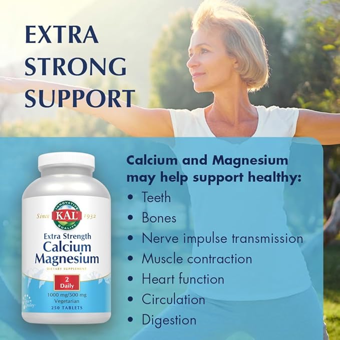 KAL Extra Strength Calcium Magnesium Tablets 250 Count