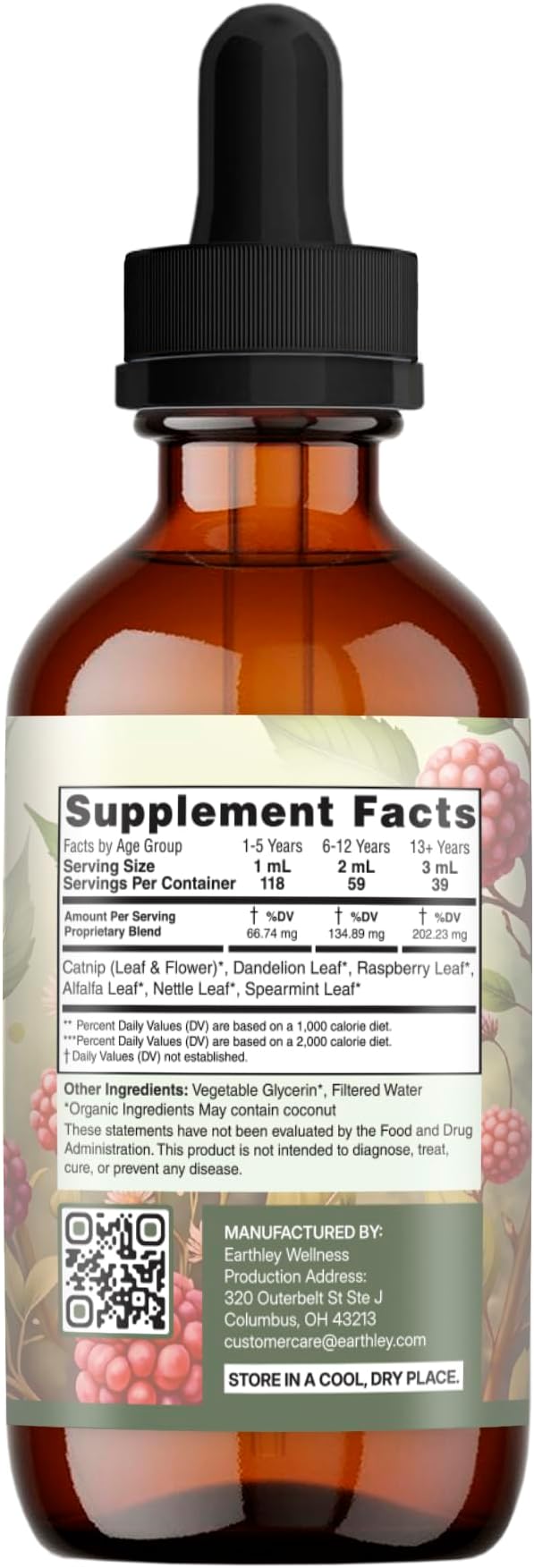 Earthley Wellness Nourish Her Naturally Liquid Botanical Multivitamin for Women with Raspberry Leaf Dandelion Leaf Alfalfa and Nettles Supports Energy Gut Health and Wellness (4oz Nourish Her)
