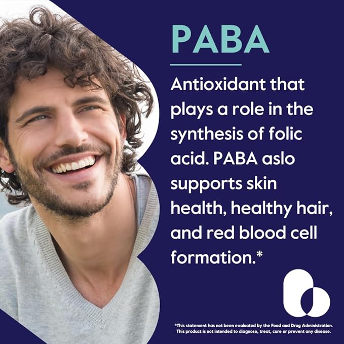 BESTVITE PABA 500mg (240 Vegetarian Capsules) (120 x 2) (para-Aminobenzoic Acid) - No Stearates - Vegan - Non GMO - Gluten Free