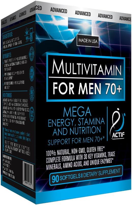 ACTIF Multivitamin for Men Age 70+ with 30 Advanced Factors – Non GMO Made in USA 90 Count