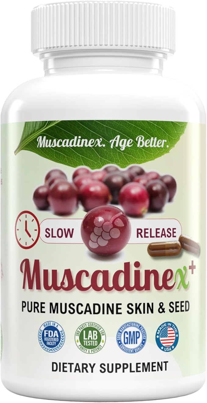 Muscadine Grapeseed Supplement - Superfood Supplement - High ORAC Antioxidant &amp Polyphenols with Resveratrol Quercetin &amp Ellagic Acid - Grape Skin &amp Seed for Health &amp Longevity - 60 S