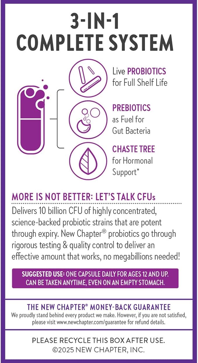 New Chapter Probiotics for Women - 30 ct (1 Month Supply) Women's Daily Probiotic with Prebiotics and Probiotics for Vaginal Health &amp Chaste Tree for Hormonal Support 100% Vegetarian Non-GMO