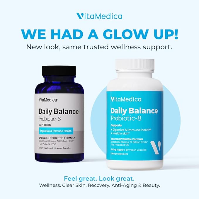 VitaMedica | Daily Balance Probiotic-8 | Probiotic Supplement | 16 Billion CFUs | Gut Health | Digestive Skin &amp Immune Support | Constipation Diarrhea Gas &amp Bloating Relief | Vegan | 60 Co