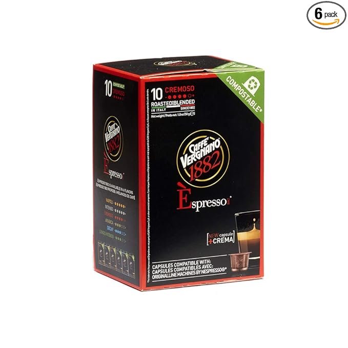 Caffe Vergnano Cremoso Capsules Compatible with Original Line Machines By Nespresso - 60 Capsules (6 packs - 10 capsules each) (Pack of 6)