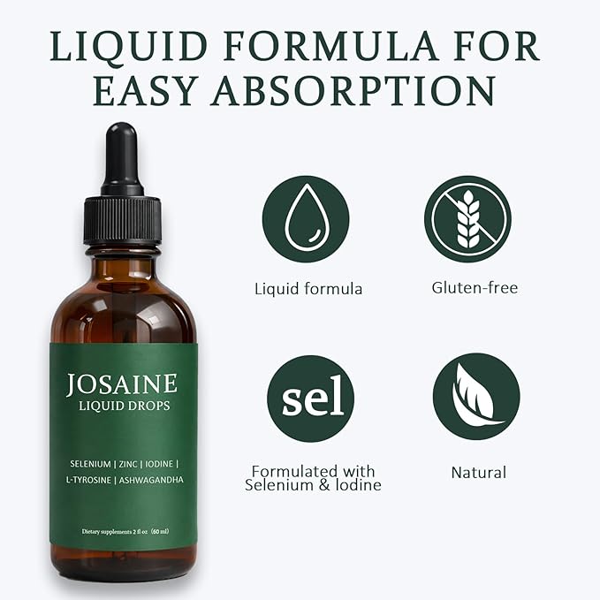 Josaine Thyroid Support Drops with Ashwagandha Selenium Zinc &amp Iodine Daily Wellness &amp Energy Support