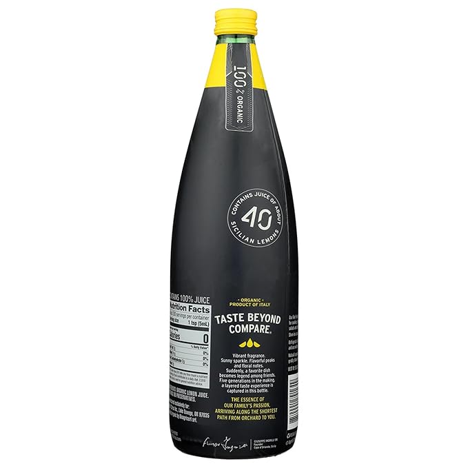Ingrilli 100% Organic Lemon Juice 33.8 Fl Oz Glass Bottle (Pack of 6)