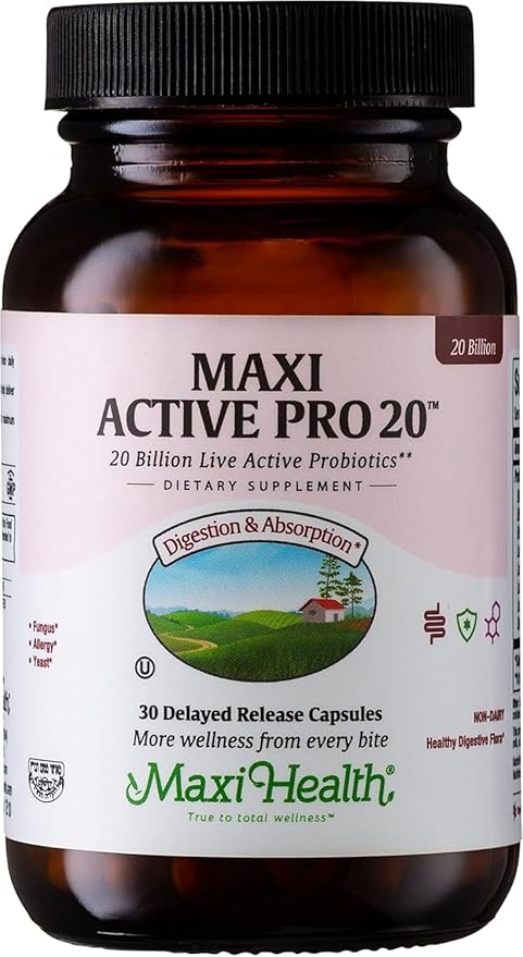 Maxi Health Probiotics for Digestive Health and Gut – 15 Strains 20 Billion CFU Active Organisms - Probiotics for Men and Women – Daily Probiotic for Digestive Support 30 Capsules