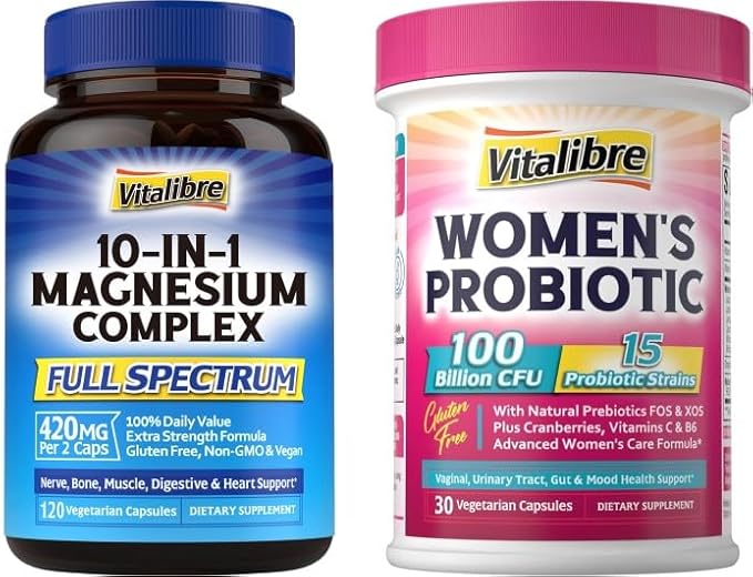 Vitalibre Women's Probiotics 100 Billion CFU &amp Magnesium Complex Supplement 10-in-1 420mg