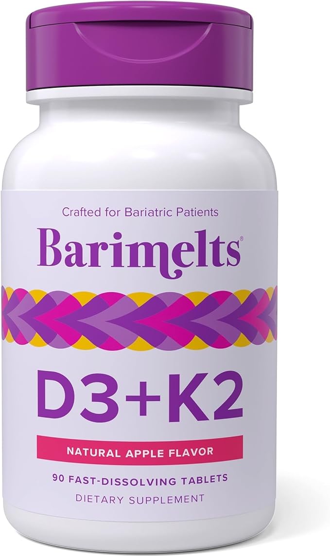 BariMelts Vitamin D3 K2-90 Fast-Dissolving Tablets (3-Month Supply) - Bariatric Vitamins for Women with Vitamin D3 5000 IU and K2 as MK-7 Natural Apple Flavor