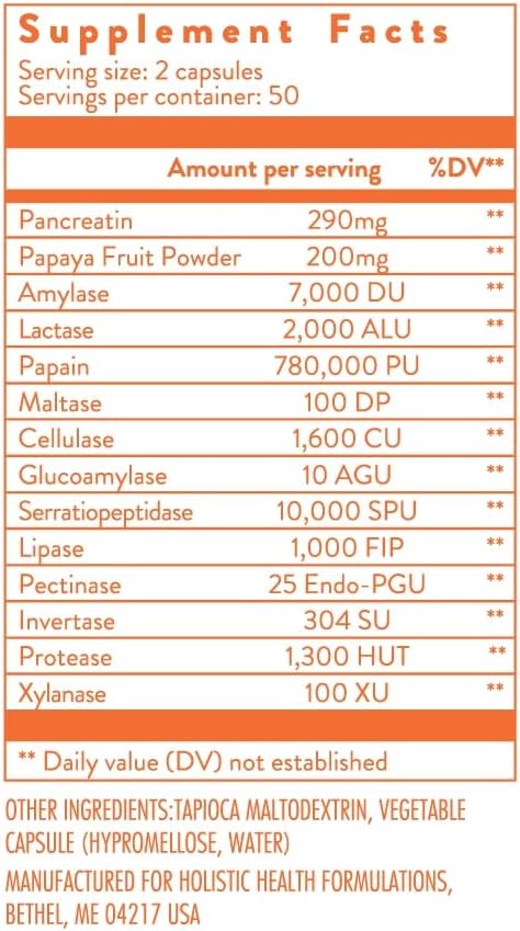 Holistic Health Special Digestive Enzymes 100 Capsules