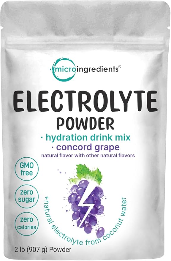Micro Ingredients Hydration Electrolyte Powder 2 lb (139 Servings) | Concord Grape Flavor | High Potassium (1000mg) + Coconut Water | No Sugar Keto Friendly | Non-GMO