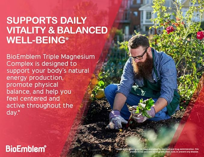 BioEmblem Triple Magnesium Complex | 300mg Magnesium Glycinate Malate &amp Citrate | High Absorption Chelated Formula | Vegan Non-GMO Gluten-Free | 90 Capsules